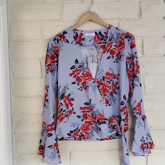 Parker Isabella Floral Bell Sleeve Silk Wrap Top - Picture 2 of 6